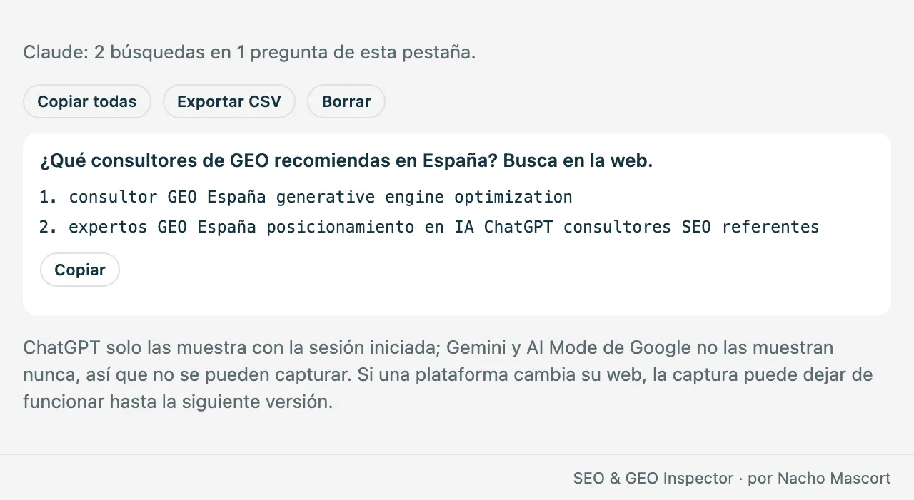 Búsquedas que lanzó Claude antes de responder