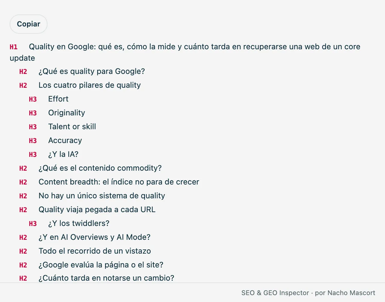 Estructura de headings anidada